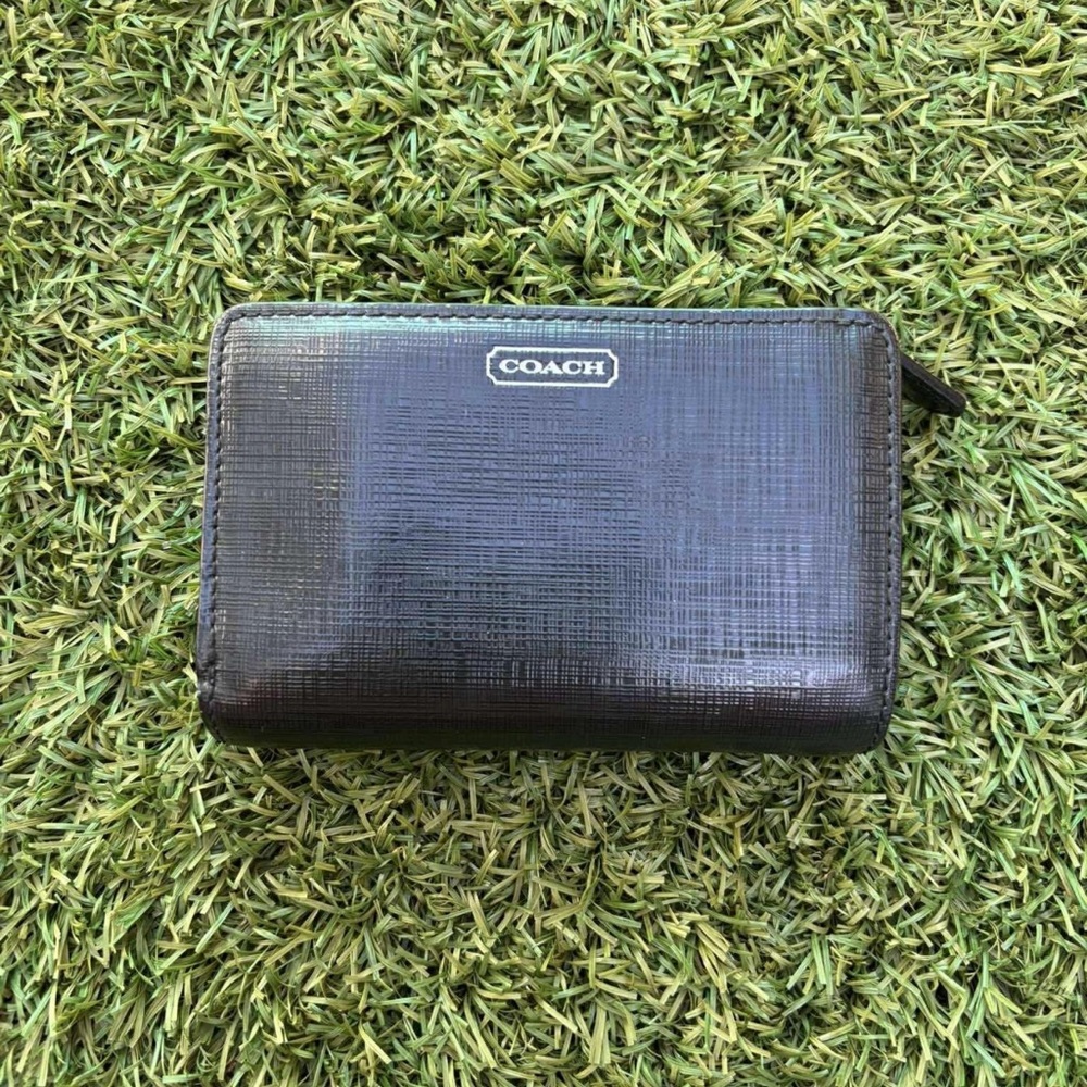 COACH Black Textured Leather Zip-Around Wallet
